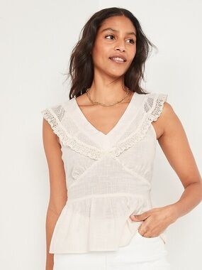 Old Navy Flutter Sleeve Tie Back Cream Top size XL